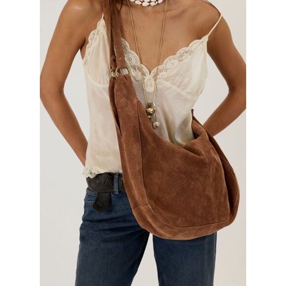 Free People Roma Suede Tote Bag in Coconut Shell Crossbody Slouchy Hobo Bohemian - Picture 14 of 14